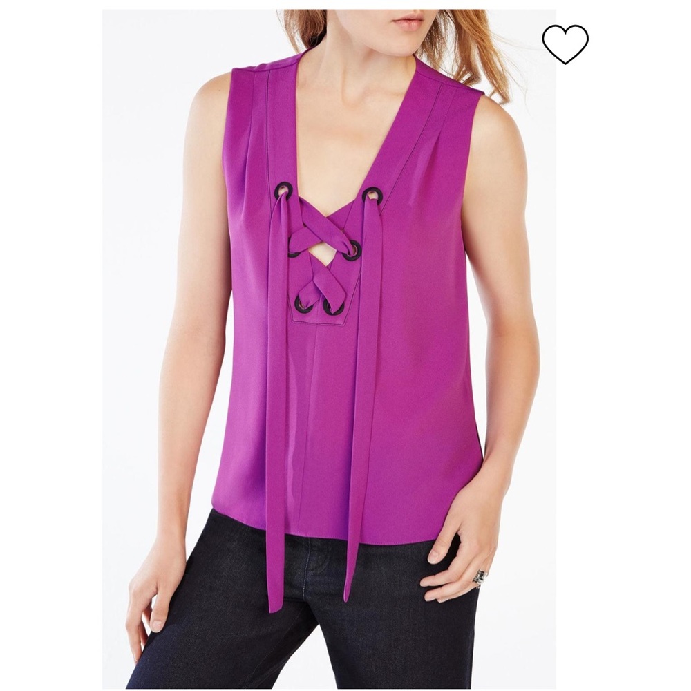 BCBG Maxazria Women’s Magenta Lace Up Sleeveless Top Size Small